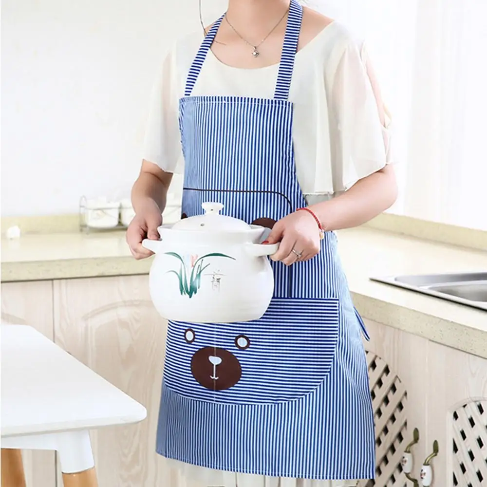 

Kitchen Cute Printed Stripe Bear Hanging Neck Apron Household Polyester Apron Washable