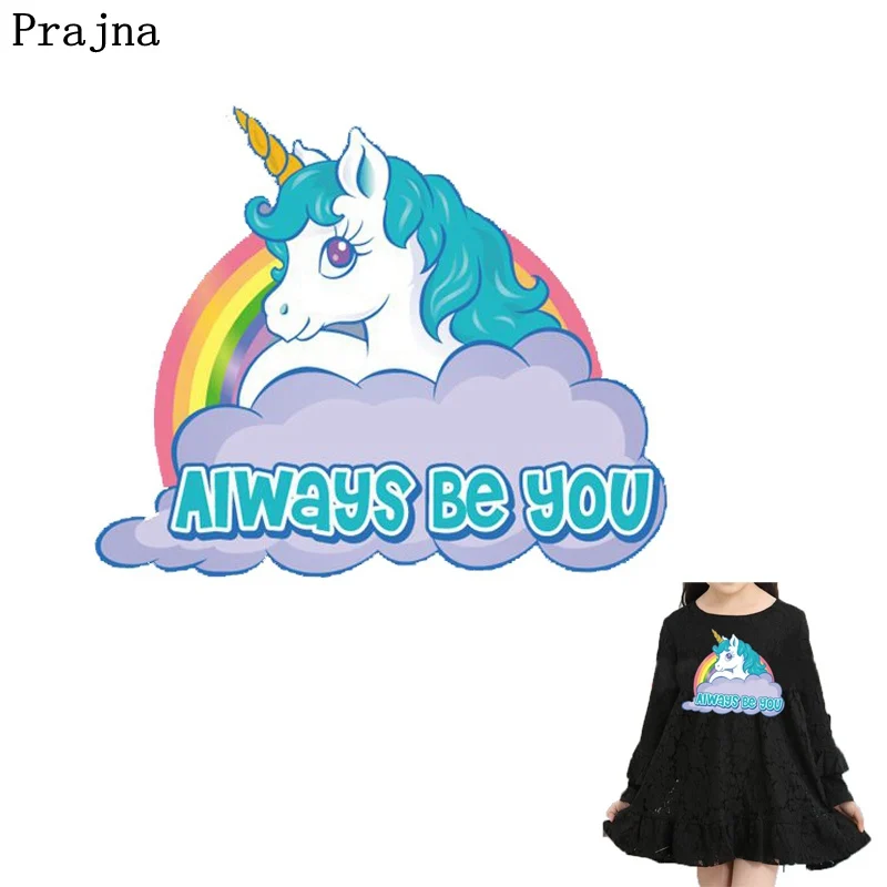 Prajna Iron On Patches Blue Unicorn Rainbow Heat Transfers Always Be You Vynil Fabric Sticker ...