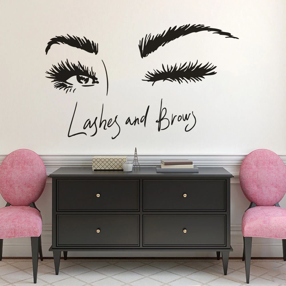 Lashes And Brows Sign Wall Sticker Beauty Salon Eyelash Wall Art Decals Wink Eyes Vinyl Window Murals Eyelash Studio Decor Az611 Wall Stickers Aliexpress