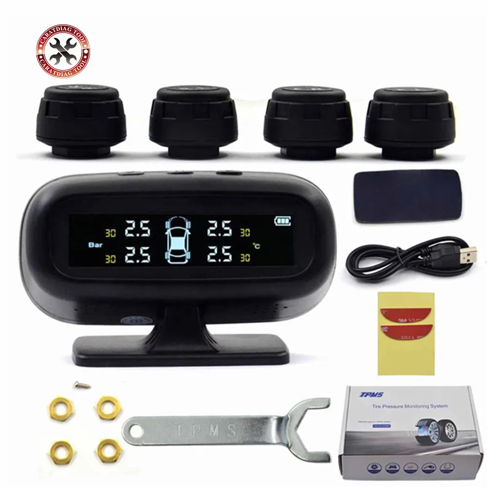 

Solar Energy Smart Car TPMS Tire Pressure Monitoring System Digital LCD Display Auto Security Alarm Systems with Sensors