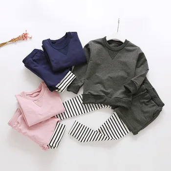 

Brand Autumn New Children Clothing Set Boys and Girls Cotton Sweatshirt+casual Trousers Suit Kids Sport Striped Set Baby Outwear