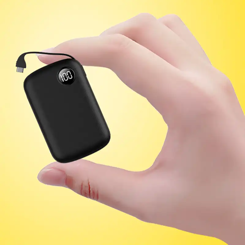 Mini Power Bank 8000mah Thin Mirror Screen 2.1A Fast Charging 3 in1 Built in Line Portable