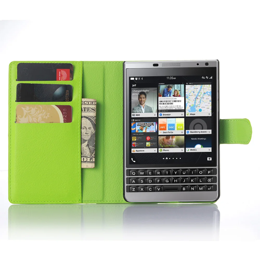 Роскошный кожаный чехол кошелек с текстурой личи для Blackberry Passport Silver Edition функцией