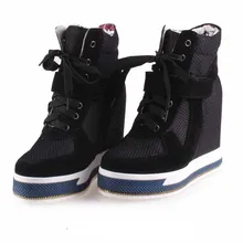 Новинка года; модная повседневная обувь на скрытой танкетке 11 см, визуально увеличивающая рост; ботинки с высоким берцем на шнуровке; женская дышащая удобная обувь из сетчатого материала