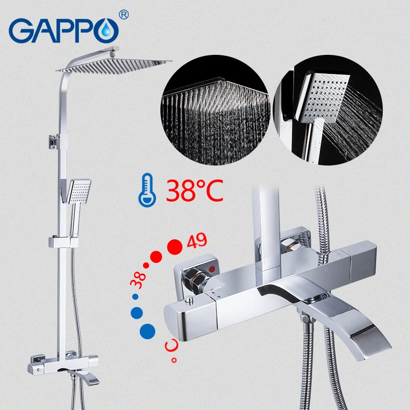 GAPPO thermostatic sanitary ware suite shower set rainfall faucet hot and cold black faucet Bathtub thermostatic shower mixer