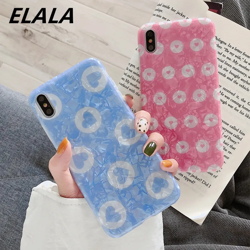 

ELALA Glossy Marble Case For iPhone X Case Love Heart Pattern Glitter Conch Silicone Cover For iPhone 6 s 7 8Plus XR XS Max Case