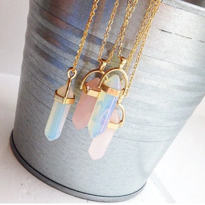 

Crystal 16'' chain crystals Necklace New Hot Hexagonal Crystal Stone Pendant Chains Necklace For Women Jewelry-XL191