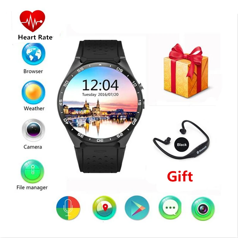 KINGWEAR KW88 Смарт часы 1 39 дюйма MTK6580 4 ядра 1. 3g Гц Android 5 400 mAh 2 0 мегапиксельная монитор
