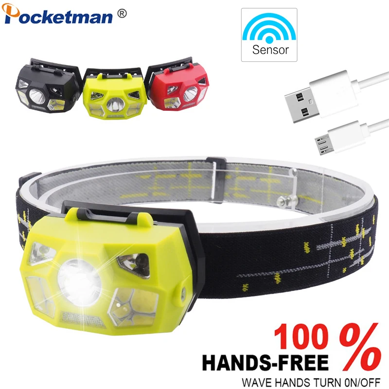 

Mini LED HeadLamp 3000LM Rechargeable Headlight Body Motion Sensor LED Bicycle Headlight for Outdoor Camping with USB Cable