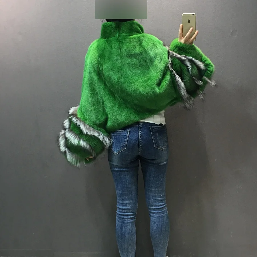 100% natural mink fur poncho with fox fur sleeve (4)