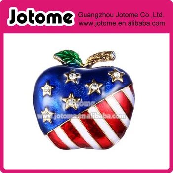 

Gold-Tone Austrian Crystal Enamel American Flag Stars Apple Brooch Pin