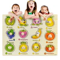 Montessori Wooden Puzzles Hand Grab Boards Toys Tangram Jigsaw Baby Educational Toys Cartoon Vehicle Animals Fruits 3D Puzzles 2