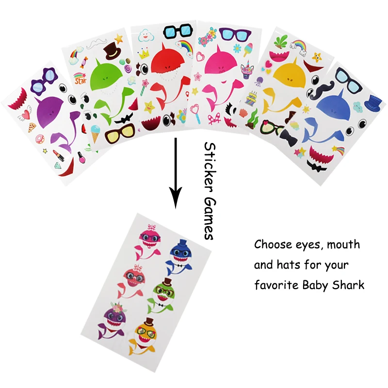 Акула, вечерние принадлежности, упаковка, тату-стикер в форме ожерелья, Акула, Подарочная сумка, браслет для детей под морем, Goody Bags
