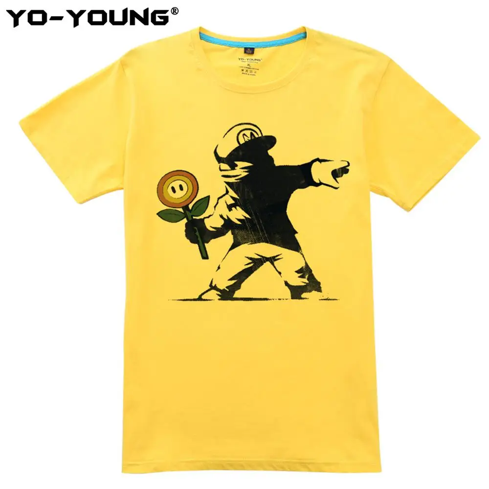 Йо-молодой Для женщин футболки с рисунками героев мультфильма «Супер Марио»; забавные цифровая печать чесаный хлопок 180 gsm Повседневное летние футболки Homme по индивидуальному заказу - Цвет: Yellow 7