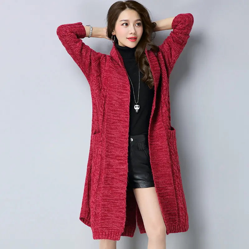 red New Autumn Winter Sweater Coat Women Fashion Long Knitted Cardigan Female Large Size Thicken Irregular Sweater Jacket LQ376 - Цвет: red