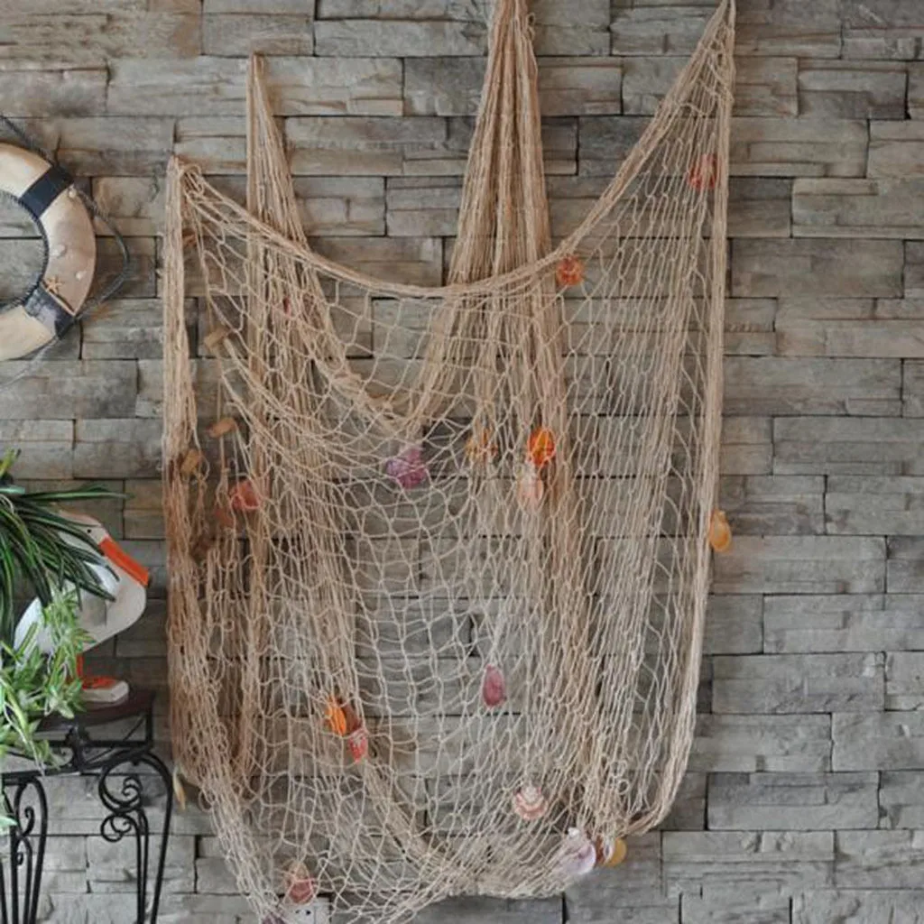 2x4M Nautical Fishing Net Shell Photo Prop Beach Scene DIY Party Decor Beige