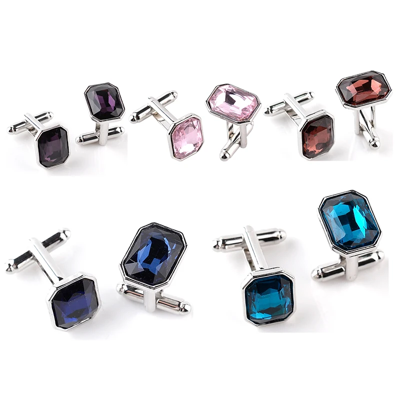 

5 Colors Luxury Blue Purple Cufflinks for Men High Quality Zircon Insert Shirts Cuff Links Business Lawyer Cuff Buttons Jewelry