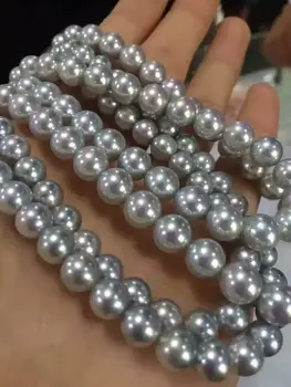 

natural AAA10-11mm south sea silver grey pearl necklace 20"14k KKK