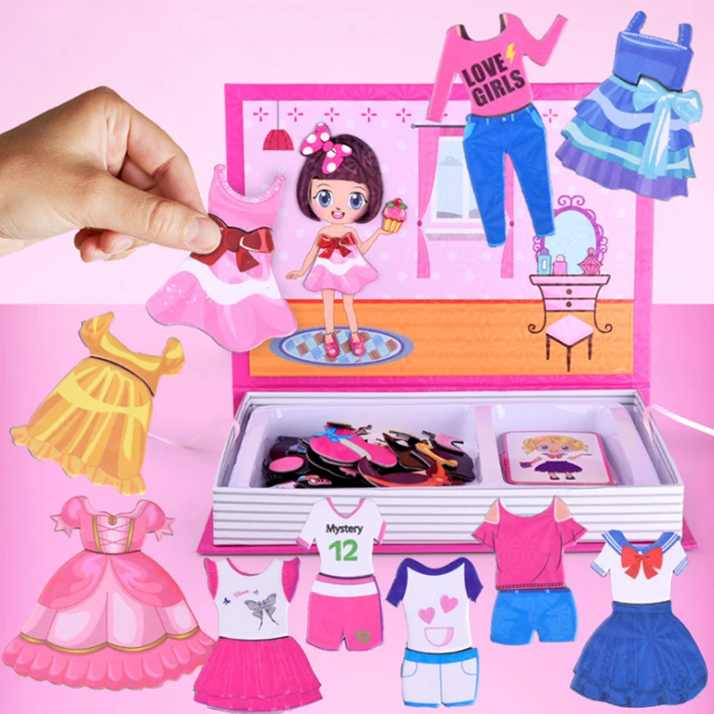 

2018 New 1 Set Wooden Puzzles For Children Two Girl Magnetic Puzzles Wood Change Clothes Locker Educational Toys For Kid Gift