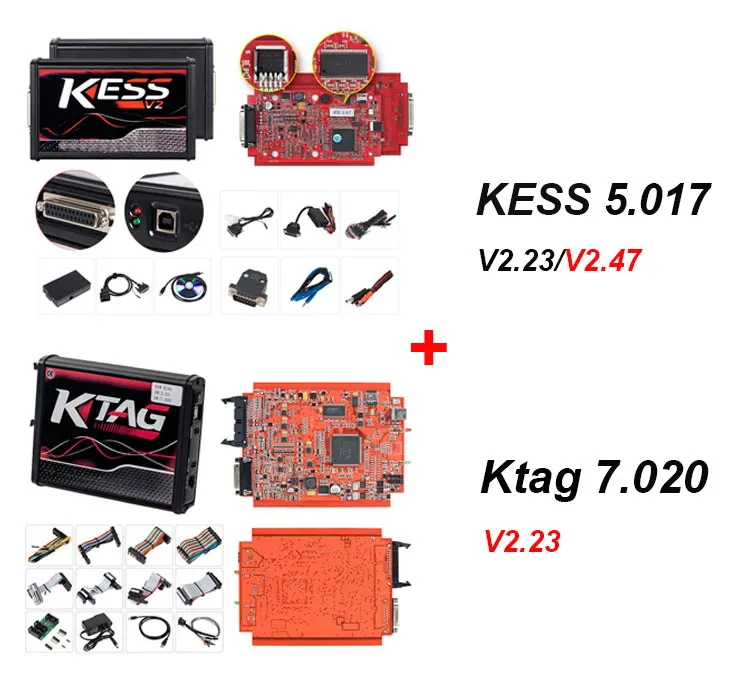 KESS v2 V5.017 EU красный OBD 2 ECU Инструмент для программирования без жетона лимит KTAG V7.020 V2.47 4 светодиодный мастер-версия автомобиля грузовик чип Тюнинг Комплект - Цвет: Kess and Ktag