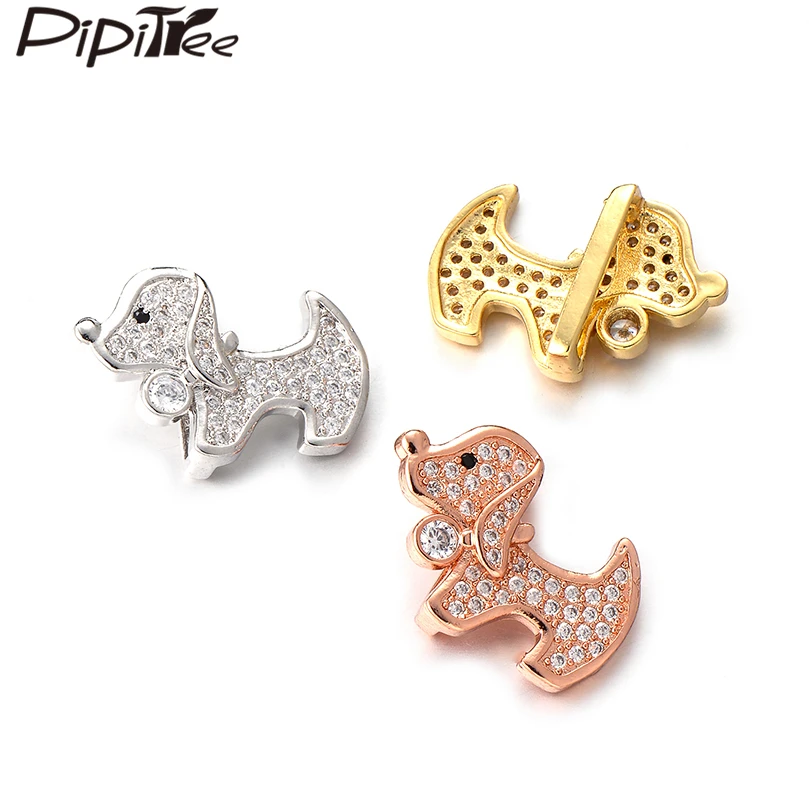 

Pipitree Lovely Puppy Dog Charm Beads Copper White Gold Color CZ Zircon Slider Mesh Bracelet Charms DIY Jewelry Accessories