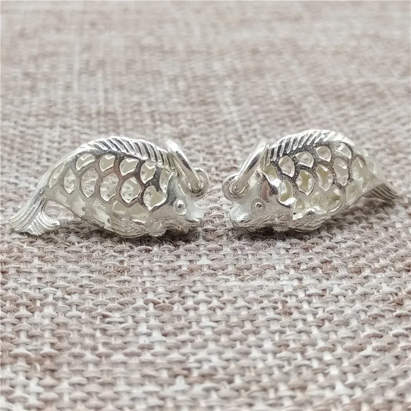 

925 Sterling Silver Shiny Hollow Fish Charms 3D for Necklace Bracelet