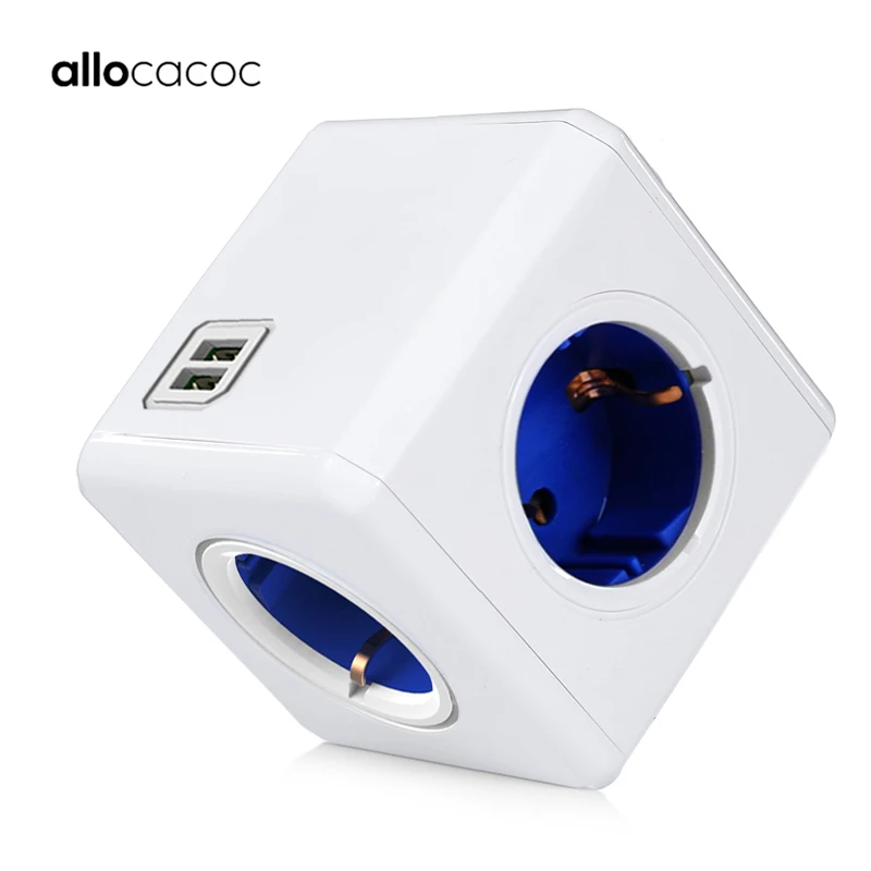 

Allocacoc Electrical Socket EU Plug powercube EU Power Strip Extension 4 Socket Outlet 5V*2.1A USB Charger Ports for Home Office