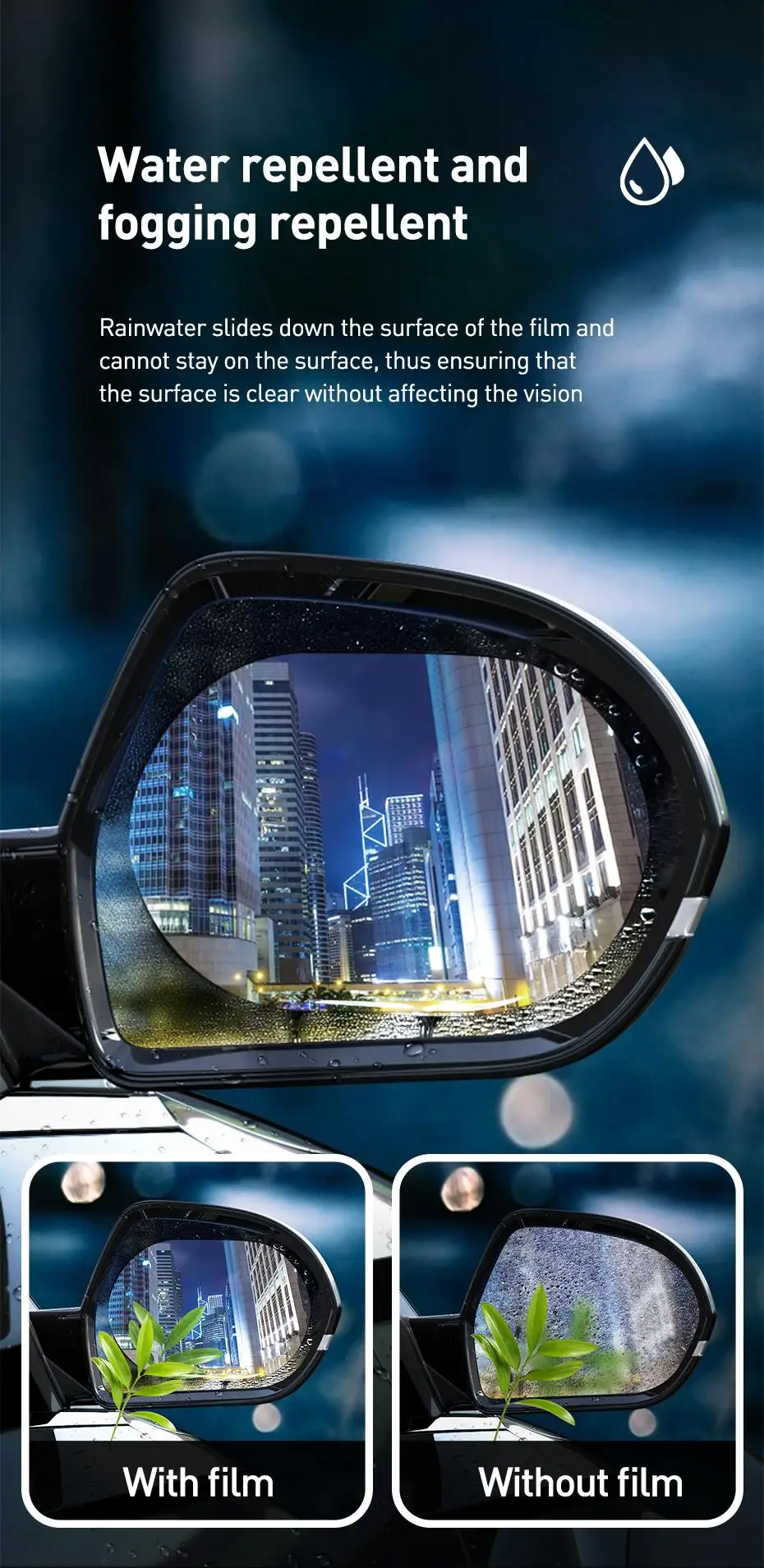 Baseus 2 шт., Автомобильное зеркало заднего вида, непромокаемая пленка, 0,15 ММ, прозрачное зеркало заднего вида, анти-туман, защитные пленки, оконные фольги, автомобильные наклейки