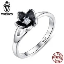VOROCO 2017 New Collection Mystic Floral Flower Stackable Oxidized Silver Black Ring 925 Sterling Silver Jewelry P7154