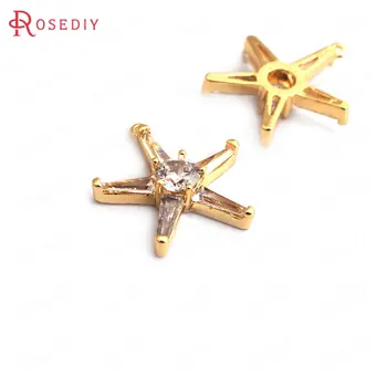 

(34926)4PCS 15x14MM 24K Gold Color Brass with White Zircon Star Charms Pendants High Quality Diy Accessories Jewelry Findings