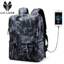 LIELANG мужской кожаный рюкзак водонепроницаемый большой 15 дюймов Сумка для ноутбука USB зарядка Камуфляжный рюкзак сумка Mochila рюкзак