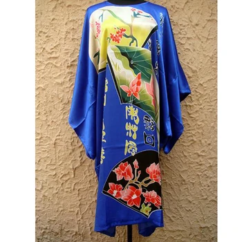 

Sexy Blue Chinese Women's Satin Robe Dress Summer Lounge Nightgown Sleepwear Flower Kaftan Gown Mujer One size 010645