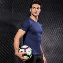 Мужская быстросохнущая футболка спортивная футболка с коротким рукавом облегающее тройники черный красный Фитнес Спортивная одежда рубашка для бега