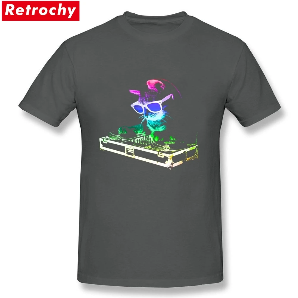 Летний неоновый дом Pussycat Радуга DJ Kitty светильник футболки для мужчин повседневная хлопковая футболка с коротким рукавом Печать для мужчин - Цвет: Темно-серый