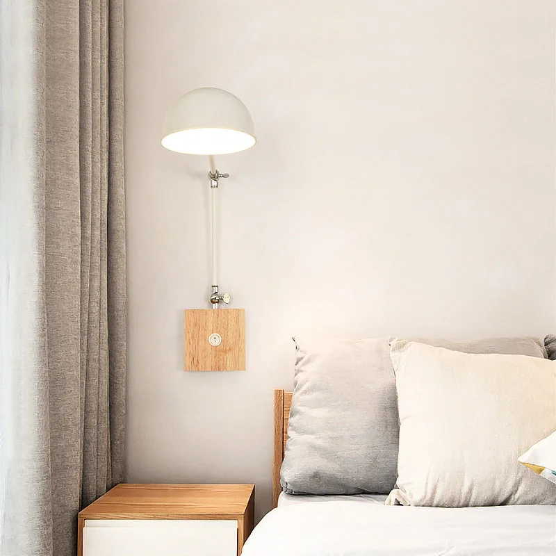  Modern nordic wood wall lamp sconce with switch bedhead bedside wall lights for bedroom room decora - 33000374246