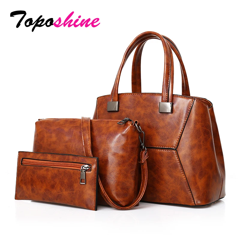 

Toposhine 2018 New Korean Vintage Women Handbag Solid PU Leather Fashion Female Shoulder Bag Quality 3 Piece Composite Girl Bags