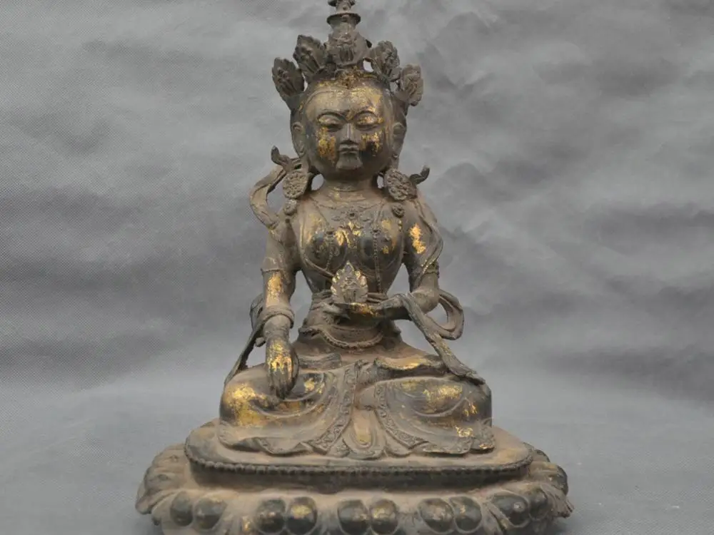 

12'' China Tibetan Buddhism Guanyin Kwan-yin Bodhisattva Bronze Statue