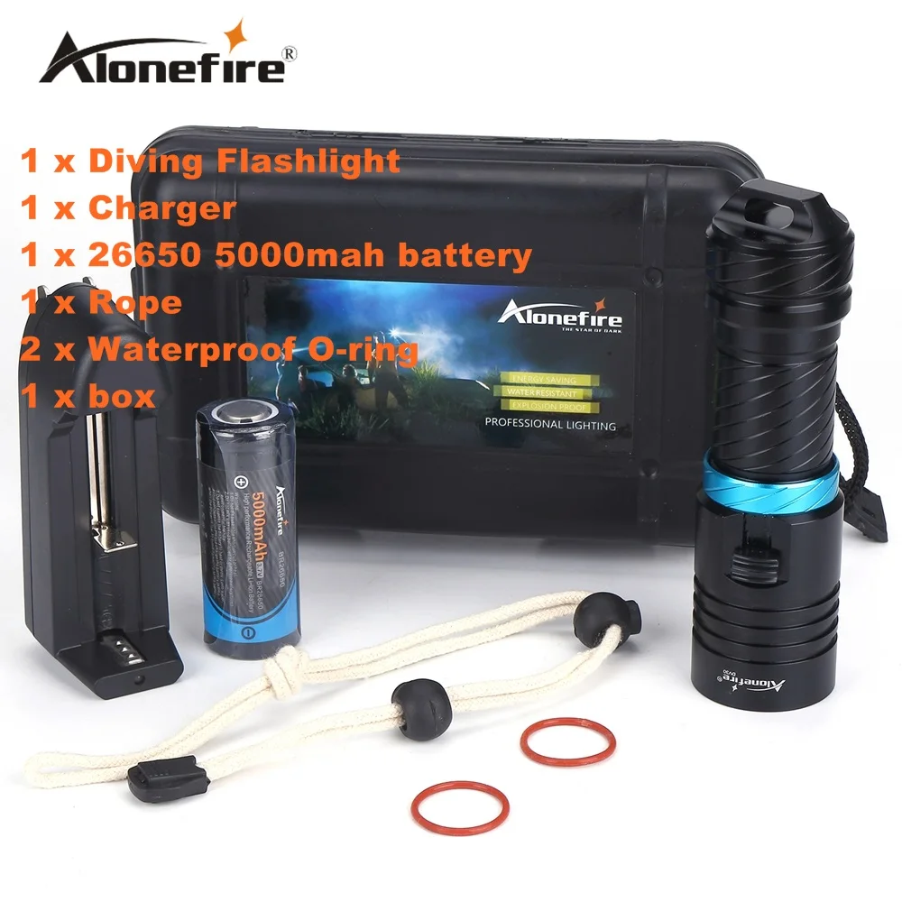 Alonefire DV30 2000LM Cree XM L2 LED Diving Flashlight Torch 100M Underwater Waterproof Scuba Lantern 26650