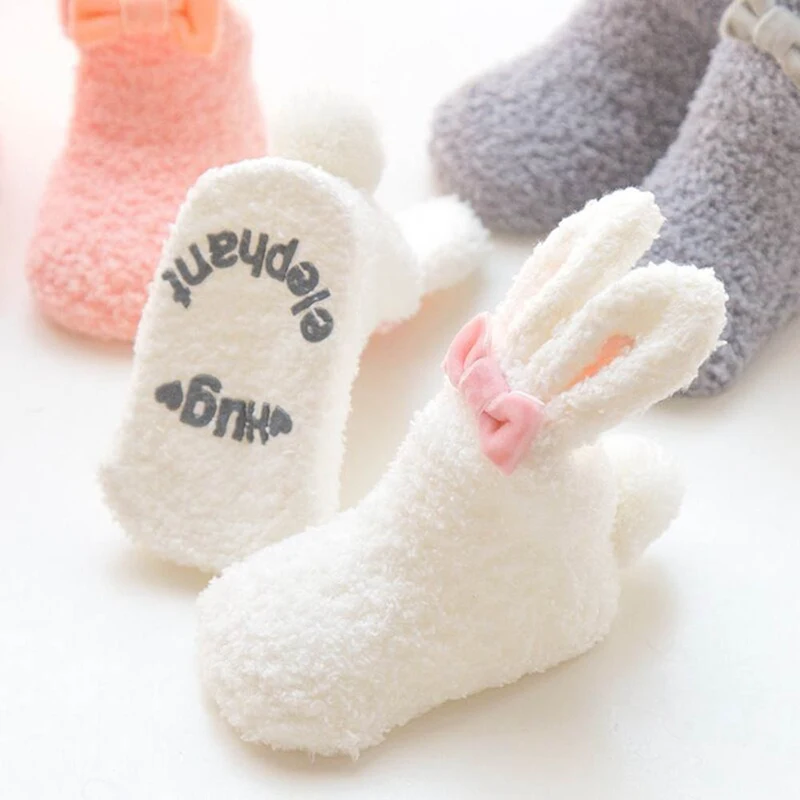 

Autumn Winter New Coral Velvet Thick Baby Socks Dimensional Cute Girls Bunny Baby Socks Newborn Soft Cotton Sock