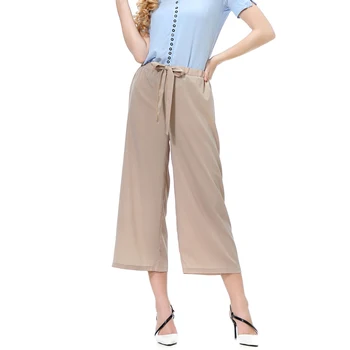 

Women Solid Color Trousers Cool Striped Loose Wide Leg Pants for Summer BMF88