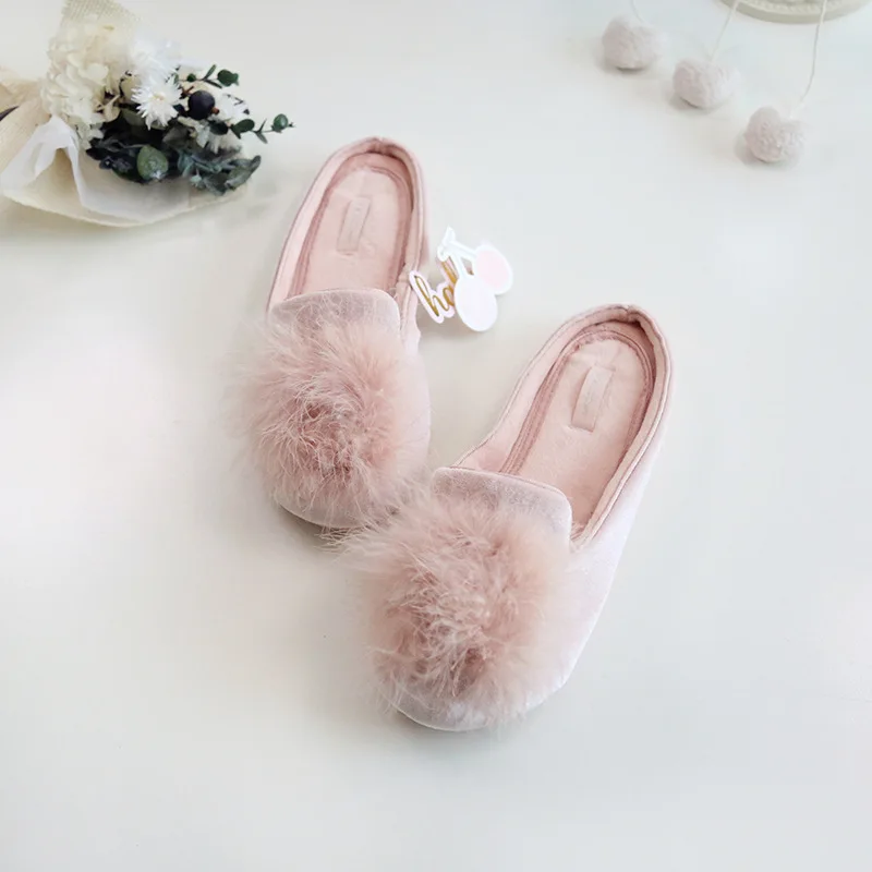 

2018 New Plush ball Cute Pompons Women Slippers Home Indoor Women House Shoes Summer Ladies Slides HARGROVE Brand