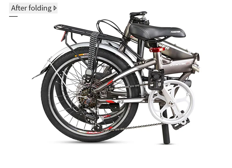 Excellent FOREVER Folding Bicycle with Rack Aluminium Alloy Folding Bike Frame 7 Speed Positioning Foldable Bicycle 52T Crankset 20 in 7