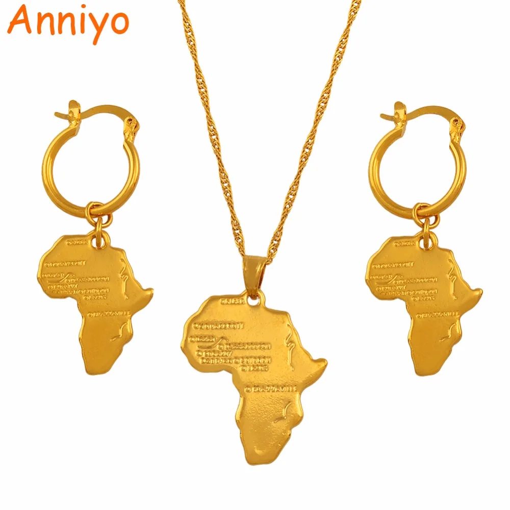 Anniyo African Map Jewelry sets Necklace Earrings for Women Girls Gold
