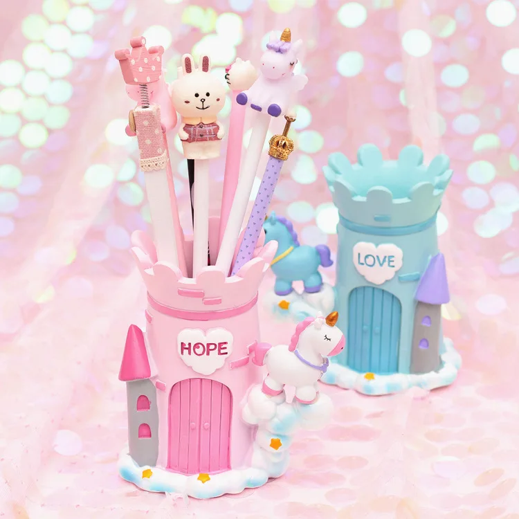 2020 Sharkbang Kawaii Unicorn Castle Resin Pencil Holder Cute Desk