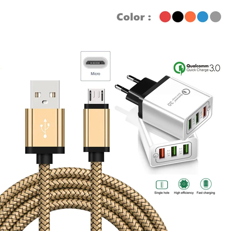 3USB QC 3 0 адаптер для быстрой зарядки Micro USB V8 5Pin кабель Samsung S7 S6 Edge Note 7 ZenFone 4 Max Octa Core