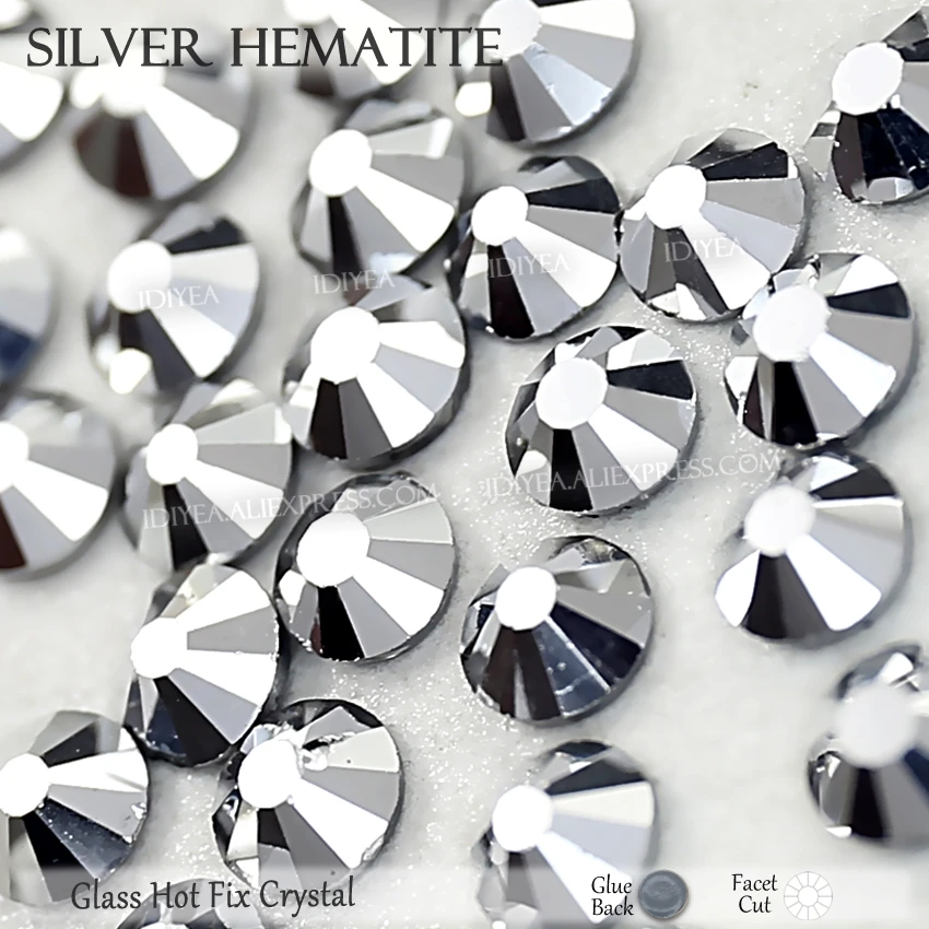 

Silver Hematite hot fix flatback rhinestone for dress art glitter crystal hotfix strass stone garment clothes sparkling spangles