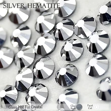 Diamante de imitación plateado de hematita para vestido, cristal con pegamento térmico, strass, piedras, ropa, lentejuelas brillantes