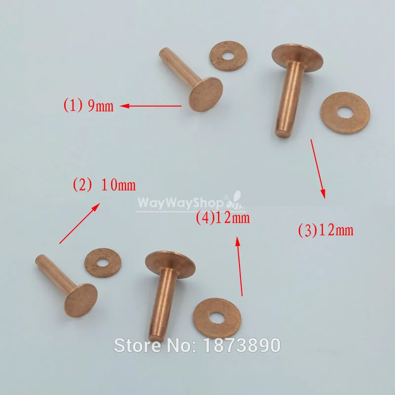 One Burrs Setter Tool + 6 Sets 9mm 12mm Solid Copper Rivets Fasteners Permanent