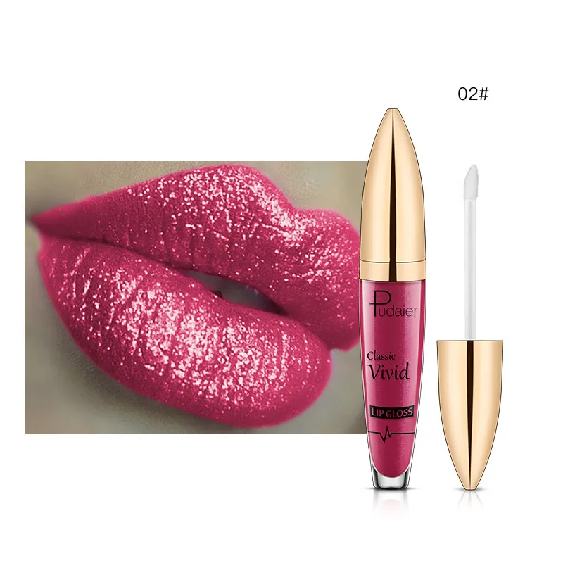 Pudaier 18Colors Glitter Liquid Lipgloss Waterproof Makeup Cosmetics Bright Lip Sense Metallic Matte Pearl Lip Gloss - Цвет: Color 02