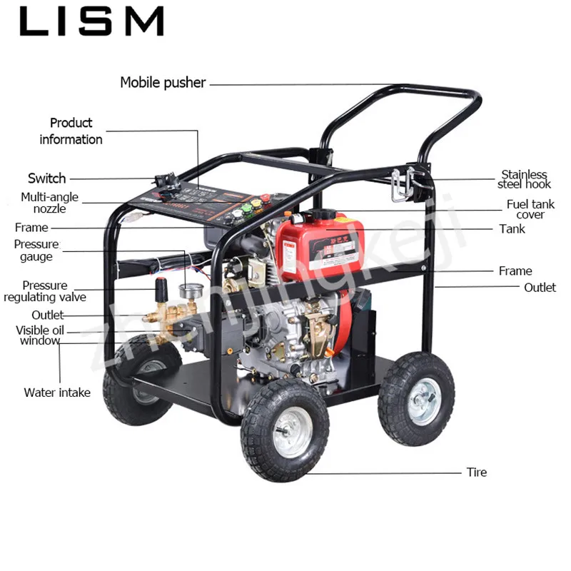 Дизельный двигатель, ультра высокое давление, автомобильная стиральная машина, Портативная стиральная машина, Электрический запуск, несколько насадок, длинная Очистка